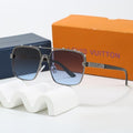 Riveted Double Bridge Metal Square Sunglasses